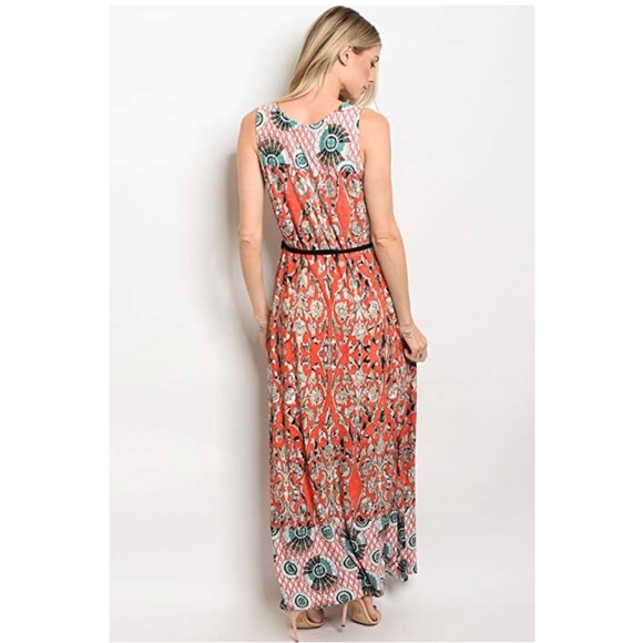 Paisley Print Sleeveless Maxi Dress w Rope Belt - Picture 2 of 4